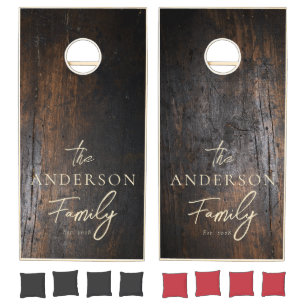 Dark Chopping Block Hand Written Family Name Cornhole Set