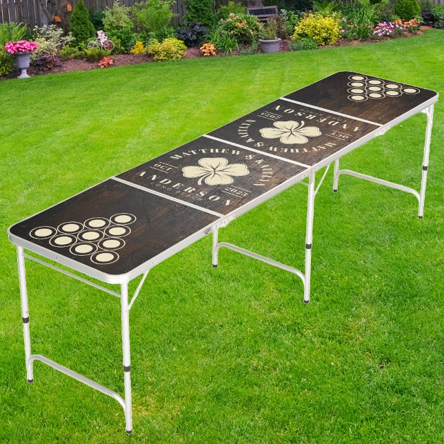 Dark Chopping Block Irish Lucky Clover Wedding Beer Pong Table (Creator Uploaded)