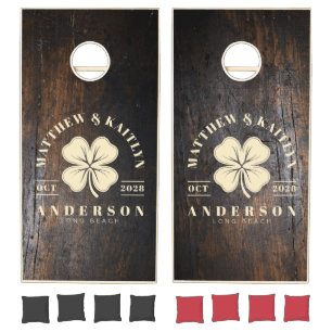 Dark Chopping Block Irish Lucky Clover Wedding Cornhole Set