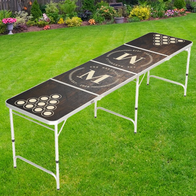 Dark Chopping Block Modern Circle Monogram Beer Pong Table (Creator Uploaded)