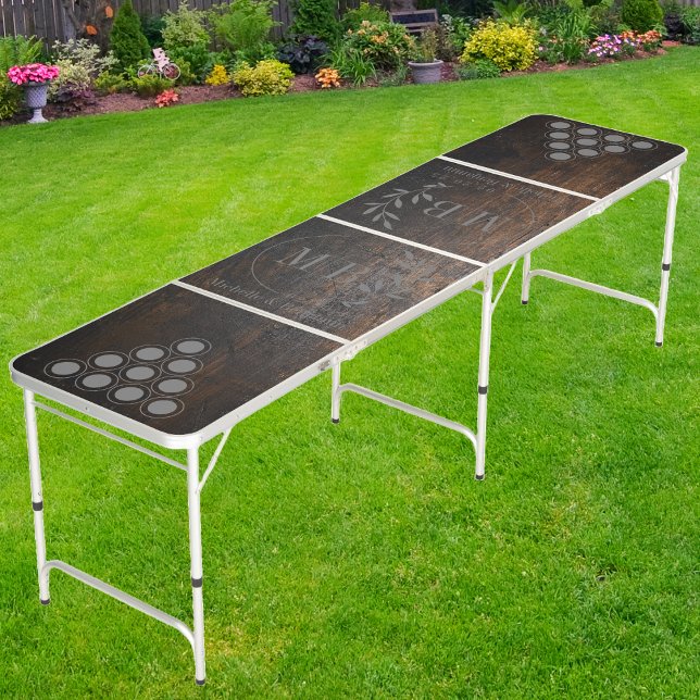 Dark Chopping Block Modern Leaf Wedding MonogramGR Beer Pong Table (Creator Uploaded)