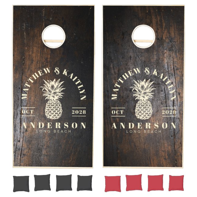 Dark Chopping Block Tropical Pineapple Wedding Cornhole Set (Set)