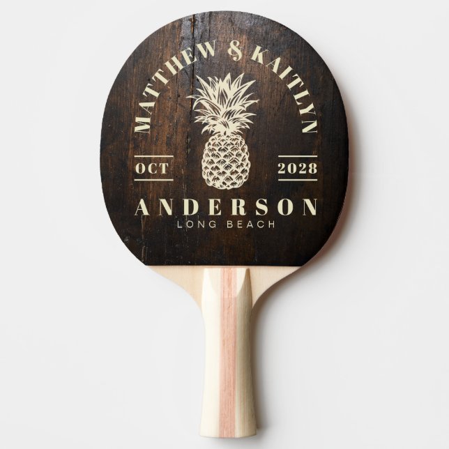 Dark Chopping Block Tropical Pineapple Wedding Ping Pong Paddle (Front)