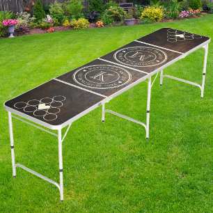 Dark Chopping Block Wedding Monogram Heart Beer Pong Table