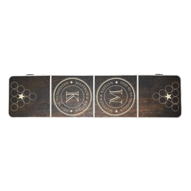 Dark Chopping Block Wedding Monogram Star Beer Pong Table (Top)