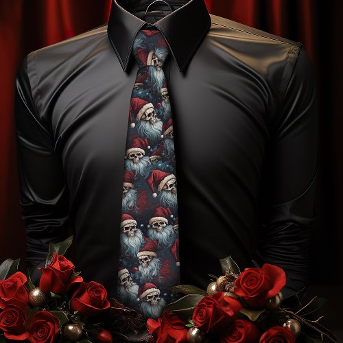 Dark Christmas Gothic Santa Skulls Mens Gothmas  Neck Tie