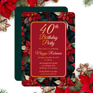 Dark Christmas Holiday Floral 40th Birthday Party Foil Invitation