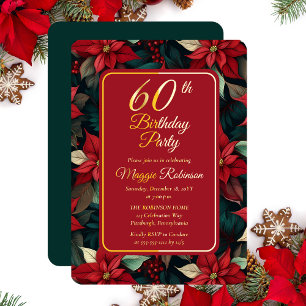 Dark Christmas Holiday Floral 60th Birthday Party Foil Invitation