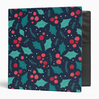 Dark Christmas Mistletoe and Leaf Pattern 3 Ring Binder