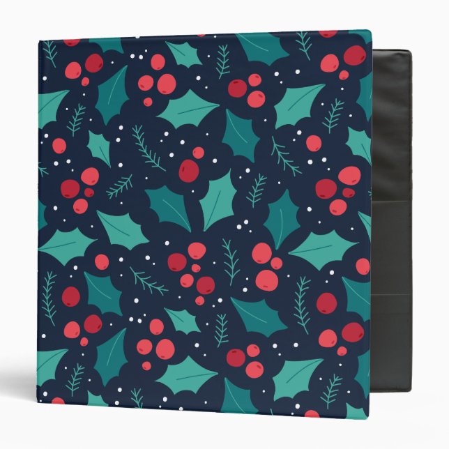 Dark Christmas Mistletoe and Leaf Pattern 3 Ring Binder (Front/Inside)