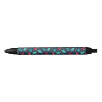 Dark Christmas Mistletoe and Leaf Pattern Pen