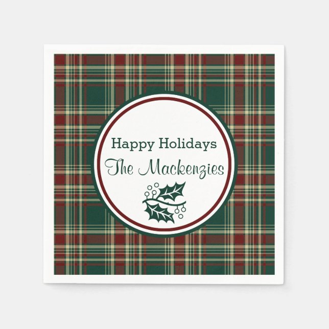 Dark Christmas Plaid Pattern Custom Napkins (Front)
