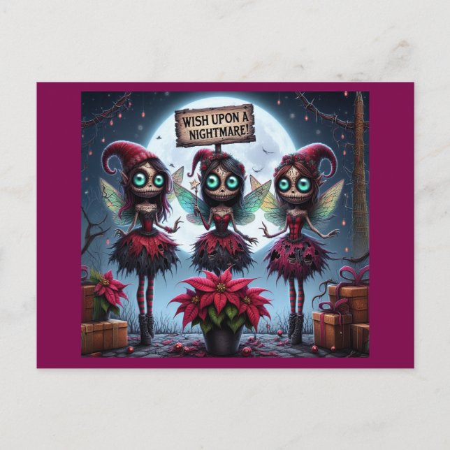 Dark Christmas Plum Fairy's Holiday Postcard (Front)