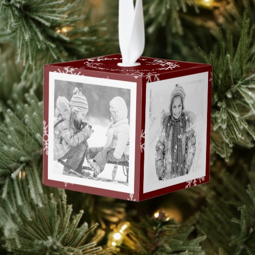 Dark Christmas Snowflake and Black and White Pics Cube Ornament