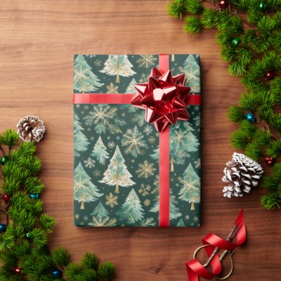 Dark Christmas Trees &amp; Snowflakes Wrapping Paper