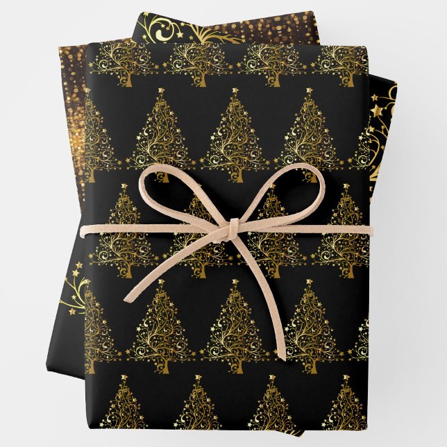 Dark Christmas Yule Solstice Gold and Black 3 Wrapping Paper Sheets (Creator Uploaded)