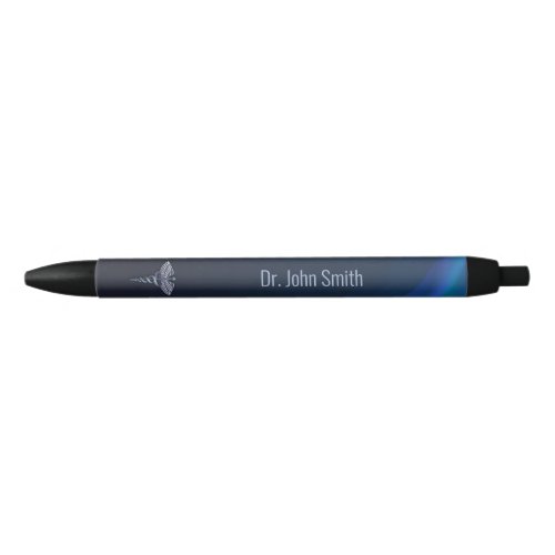 Dark Chrome Holographic 3D Medical Caduceus Black Ink Pen