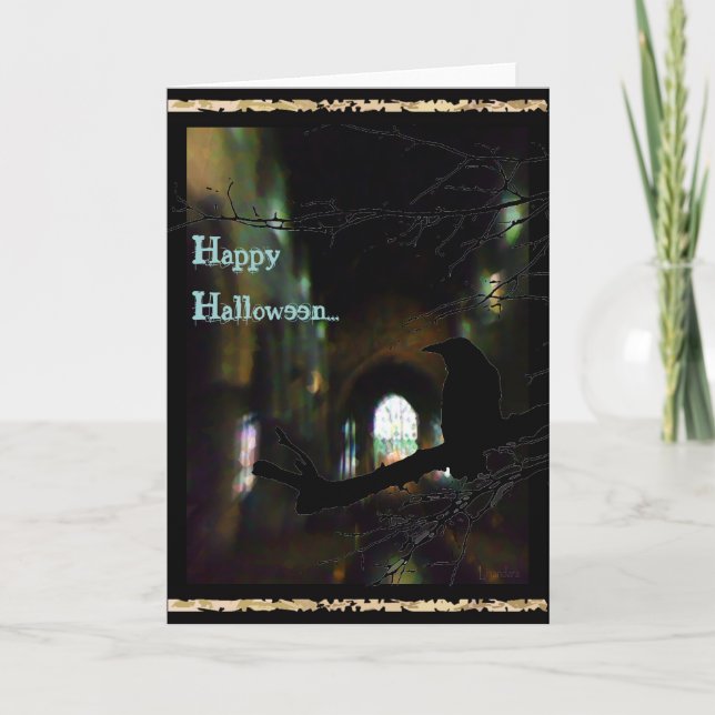 Dark Church and Raven Happy Haloween Card (Front)