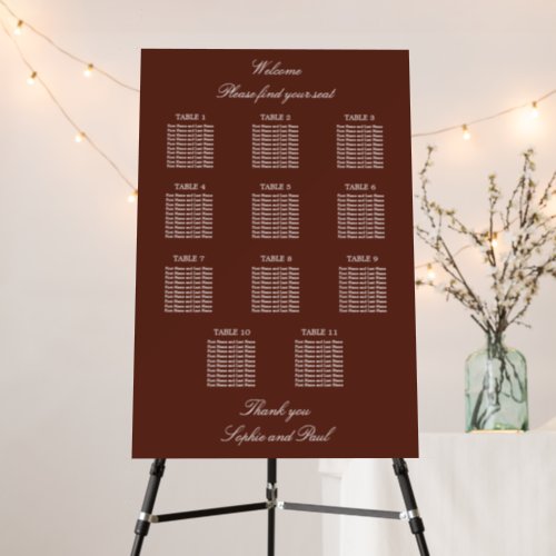 Dark Cinnamon 11 Table Seating Chart Foam Board