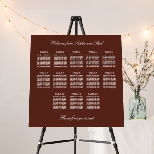 Dark Cinnamon 13 Table Seating Chart Foam Board