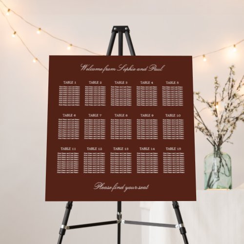 Dark Cinnamon 15 Table Seating Chart Foam Board