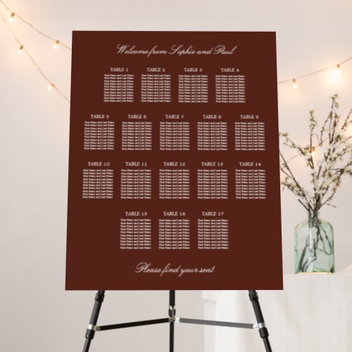 Dark Cinnamon 17 Table Seating Chart Foam Board