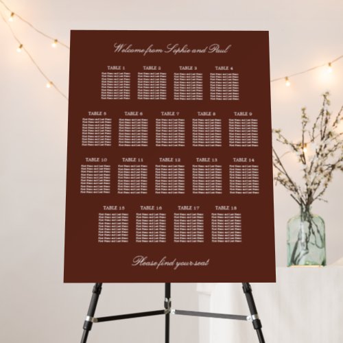 Dark Cinnamon 18 Table Seating Chart Foam Board