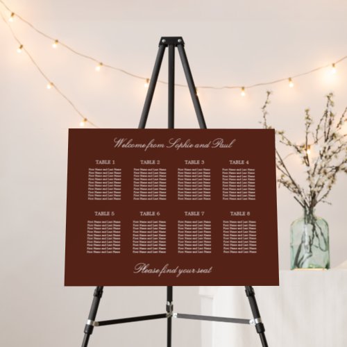 Dark Cinnamon 8 Table Seating Chart Foam Board