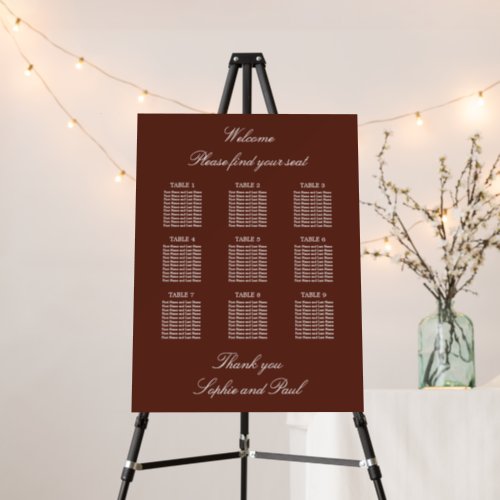 Dark Cinnamon 9 Table Seating Chart Foam Board