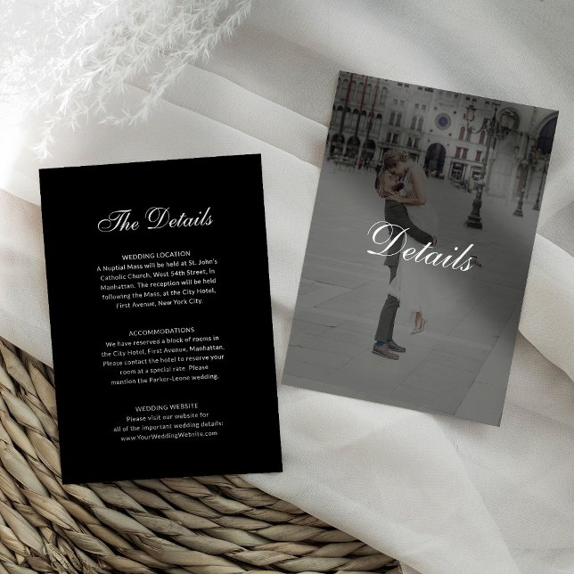 Dark Classic Photo Overlay | Black Wedding Details Enclosure Card (Creator Uploaded)