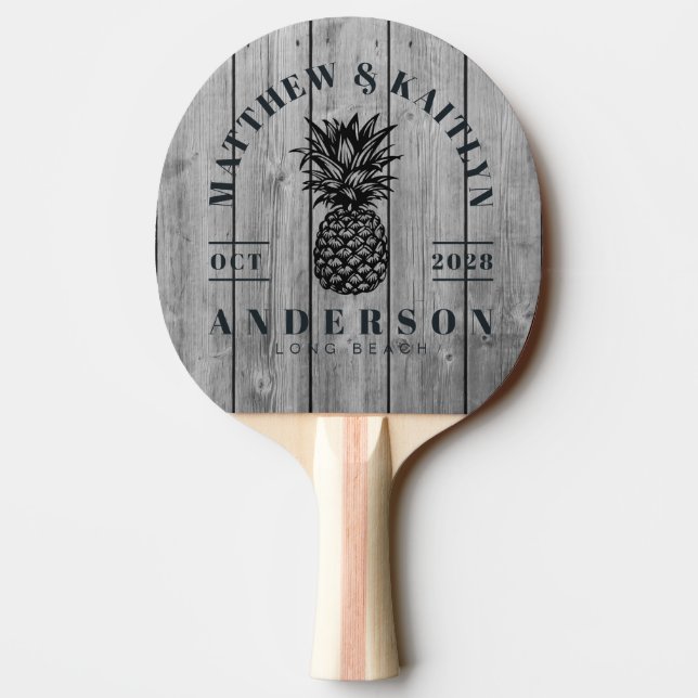 Dark Clean Gray Tropical Pineapple Wedding Crest Ping Pong Paddle (Back)