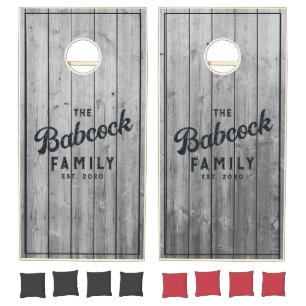 Dark Clean Gray Wood Boards Retro Family Name&Year Cornhole Set