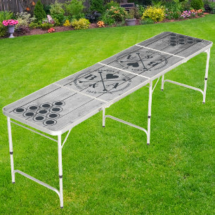 Dark Clean Gray Wood Boards Wedding Heart Crossing Beer Pong Table