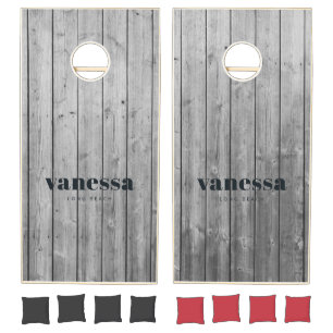 Dark Clean Gray Wood Minimal Modern Classic Name Cornhole Set