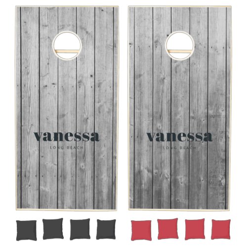 Dark Clean Gray Wood Minimal Modern Classic Name  Cornhole Set