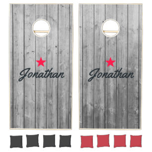 Dark Clean Gray Wood Vintage Star Signature Cornhole Set