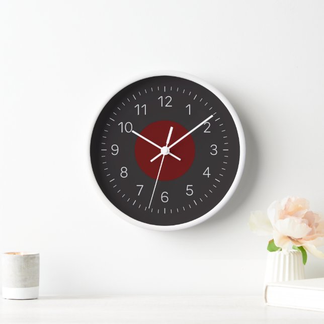 Dark Clock Face with Silver Numbers and Red Center (Home)
