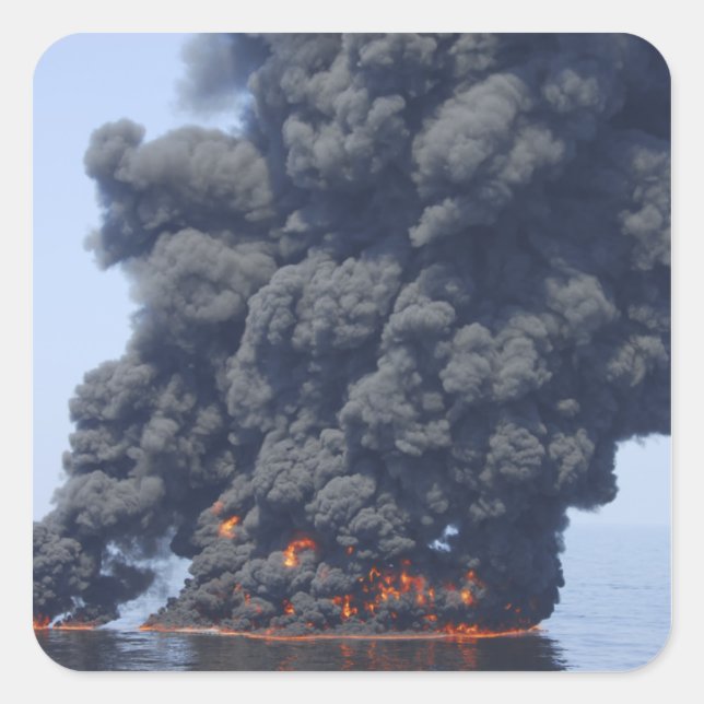 Dark clouds of smoke and fire emerge 2 square sticker (Front)