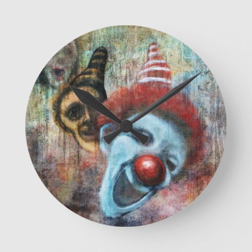 Dark Clown Art Print Zombie Creepy Bedroom Round Clock