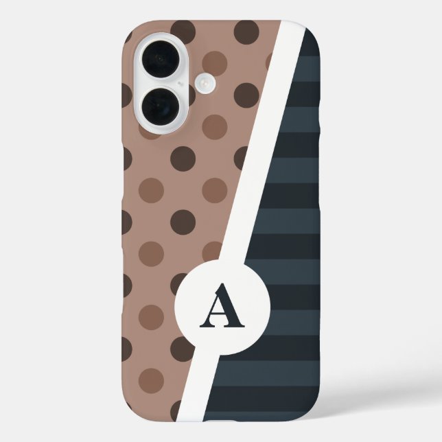 Dark Cocoa Polka Dot and Stripe Pattern Case-Mate iPhone Case (Back)