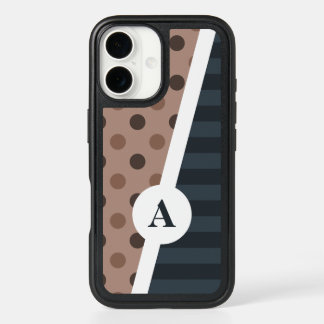 Dark Cocoa Polka Dot and Stripe Pattern iPhone 16 Case