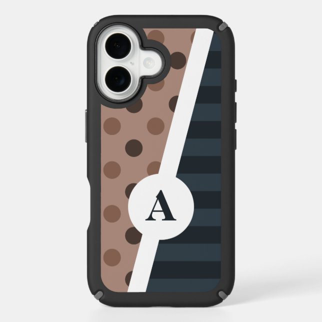 Dark Cocoa Polka Dot and Stripe Pattern Speck iPhone Case (Front)