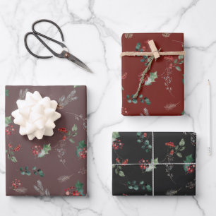 Dark Color Rustic Foliage Holiday Wrapping Paper Sheets