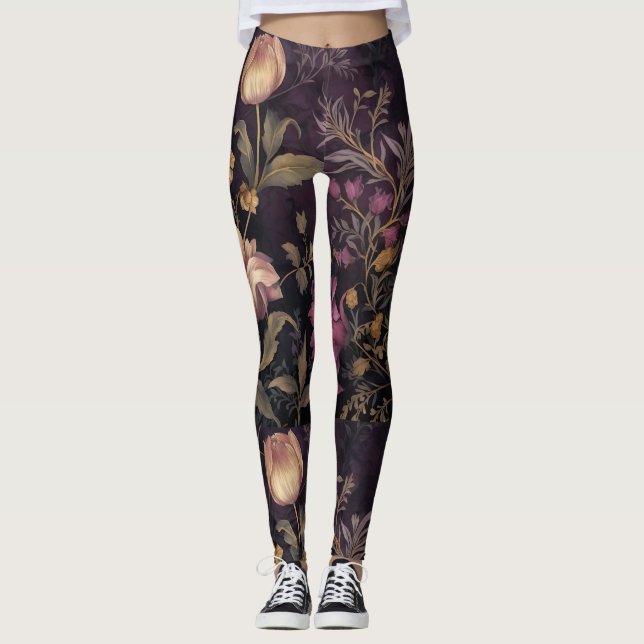 dark colored flower pattern design leggings (Front)