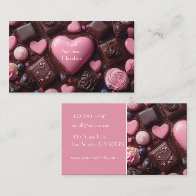 dark colored heart shaped chocolates business card (Front/Back)