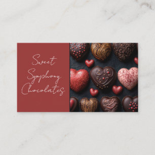 dark colored heart shaped chocolates business card