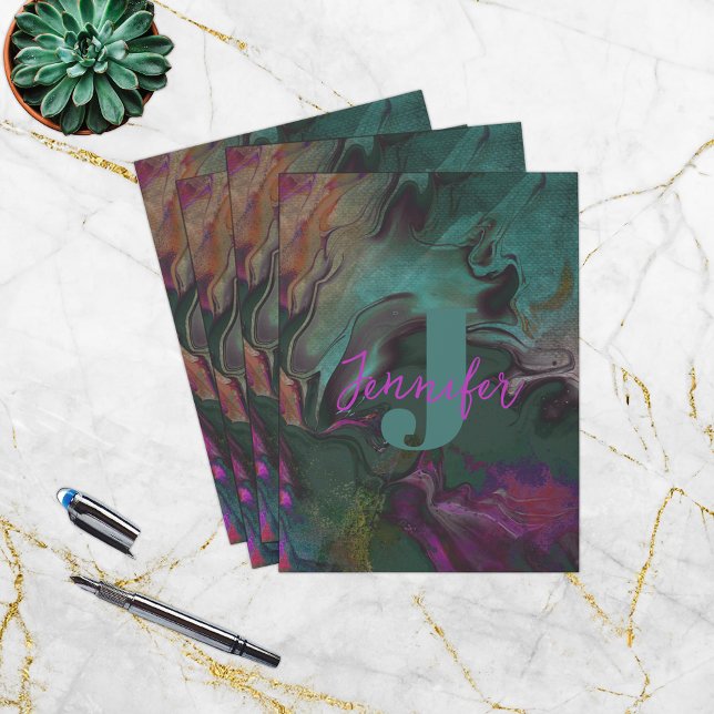 Dark Colored Liquid Paint Abstract Name & Monogram Pocket Folder (Creator Uploaded)