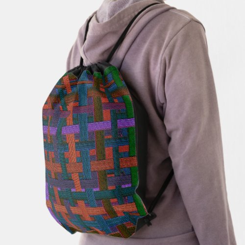 Dark colored plaid in cloth or canvas look drawstring bag