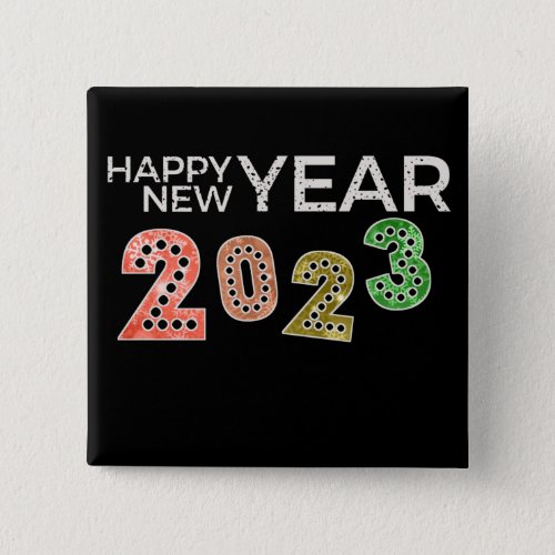 Dark Colorful 3d grungy 2023 happy new year Button