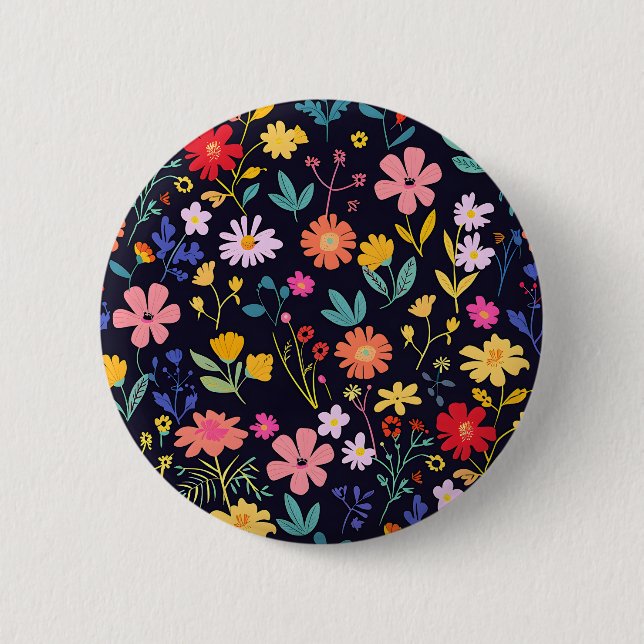Dark Colorful Ditsy Floral Bohemian Pattern Button (Front)